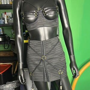 Source Unknown Gray Ribbed Pencil Mini Skirt